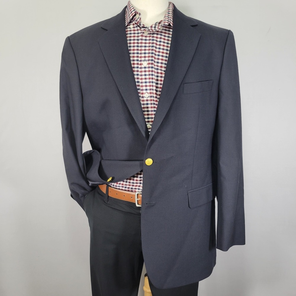 Brooks Brothers 346 Men's Sport Coat Blazer Two Button Navy Blue Stretch 43L